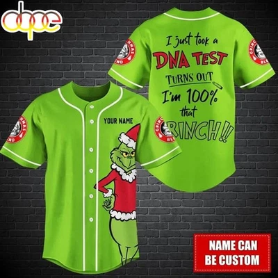 Camiseta de béisbol divertida de Navidad con nombre personalizada Grinch Foto 1 de 4