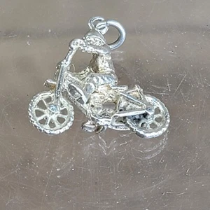 VTG Silver Motorcycle w/Rider Charm or Pendant - Picture 1 of 6