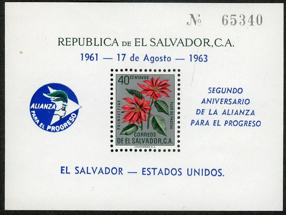 Salvador 1963 Rose Alliance Progress Ovrpt Souvenir Sheet Perf MNH (SD# 718e) - Image 1 of 1