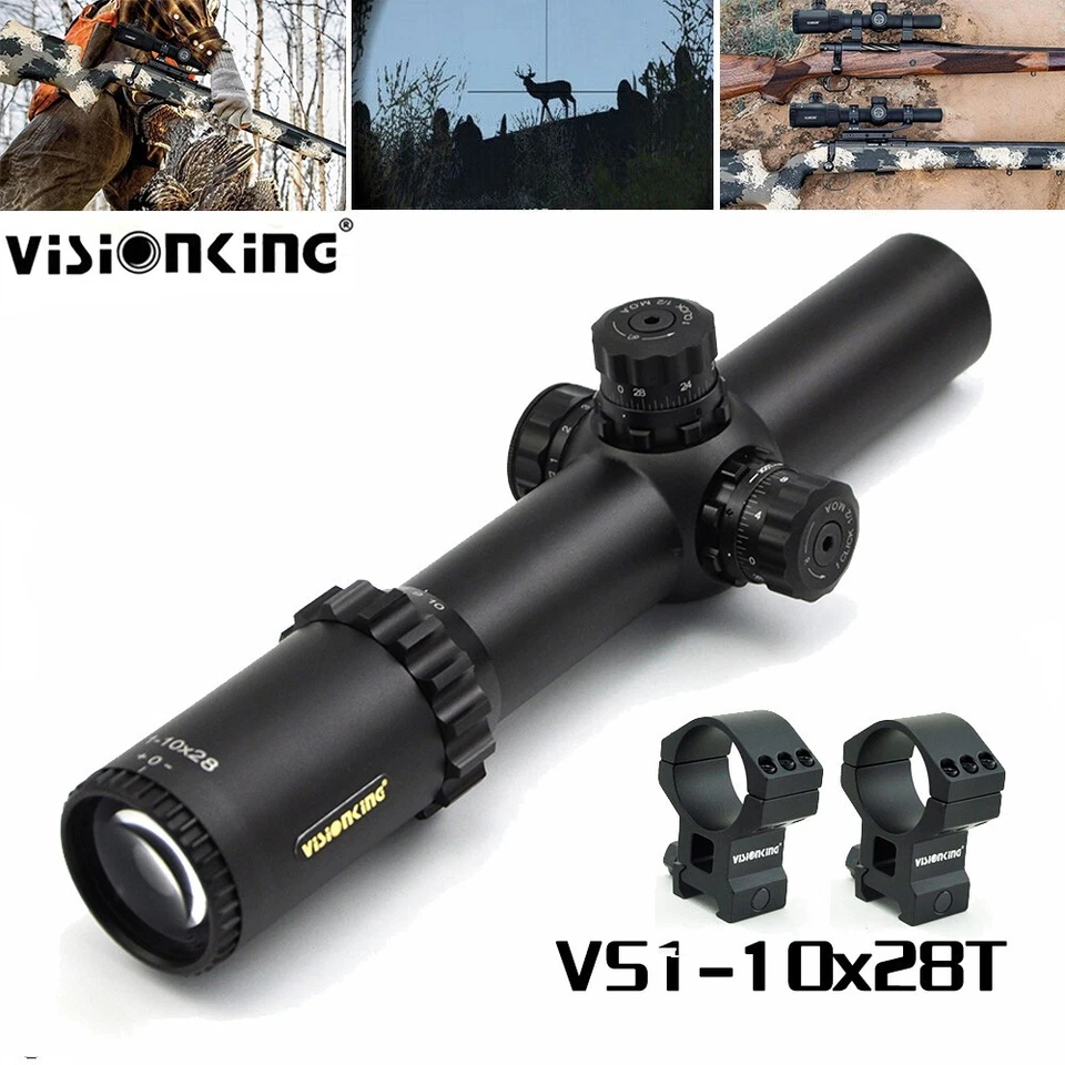 Visionking 1-10x28 Rifle Scope Reticle Tactical Picatinny Dovetail Rings Mount - Image 1 of 4