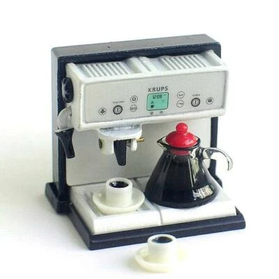 12ª Casa de Muñecas Miniatura Metal Expresso Máquina de Cafetera con Juego de Olla Taza Foto 1 de 4
