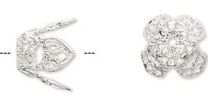 Bead Cap, 20 Silver Plated Brass 11x10mm Long Filigree to Fit 12-14mm Beads - Picture 1 of 2
