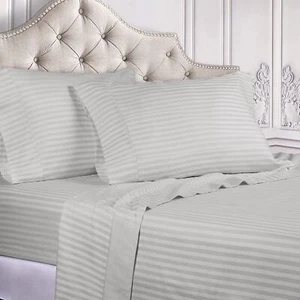 Superior Egyptian Cotton 400 Thread Count Bed Sheet Set Striped Sateen Weave - Picture 1 of 9