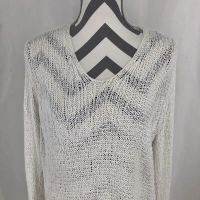 DKNY Jeans White Open-Knit Long Sleeve Sweater Large - Image 1 of 4