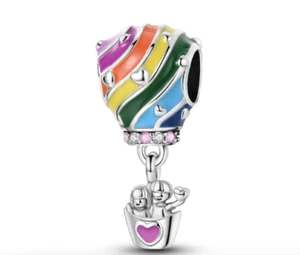 Regenbogenfarbener bunter Heißluftballon Anhänger - versilbert - NEU! - Bild 1 von 3