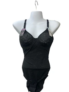 Bali Black Lace Smooth Firm Control Bodysuit Size 36C DF8L10-XBK Body Shapewear - Picture 1 of 6