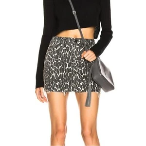 MOTHER The “Vagabond Mini Fray” Skirt in Greyscale Leopard Size 28 - Picture 1 of 10