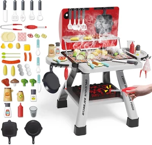 Kids BBQ Grill Playset,23.6" Heigh Kitchen Toy with Realistic Smoke,Light with T - Picture 1 of 6