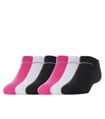 Nike Girls 6 Pk Multicolor No Show Polyester Cushion Metallic Logo Socks Sz XS - Image 1 of 3
