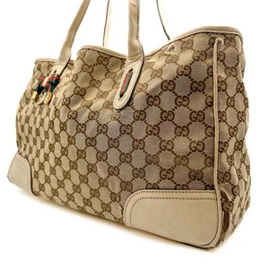GUCCI Princy Tote Bag Sherry Line GG Canvas Leather Ribbon Purse Authentic - Picture 1 of 24