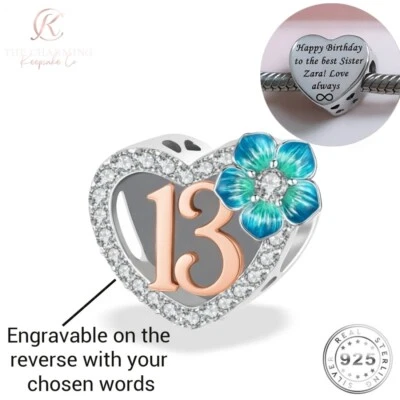 Dije 13º Cumpleaños Genuino Plata de Ley 925 - Personalizado/Grabado 13 Años Foto 1 de 4