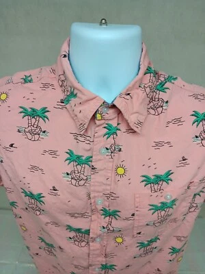 Eighty Eight Mens Large Pink Shirt 100% Cotton Skeleton Hand Palms Island Shark - Image 1 of 4