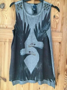BNWOT ATMOSPHERE Ladies Grey Birds Spike Shoulder Detail Sleeveless Top Size 10 - Picture 1 of 5