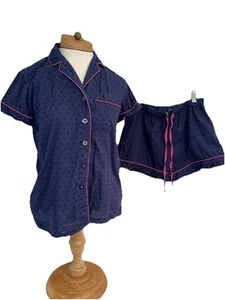 Cynthia Rowley Women’s Sz S Flocked Navy Blue Top Sleepwear Matching Shorts Set - Picture 1 of 8