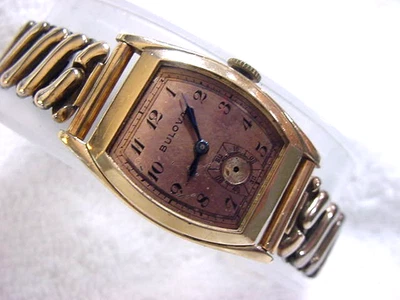 Vintage ROSE GOLD FD large antique Art Deco BULOVA CURVEX mens watch - Image 1 of 3