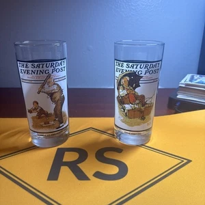 1987 Arbys Norman Rockwell Glass Set Gramps At The Plate And Gone Fishing - Picture 1 of 9