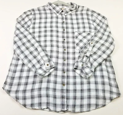 Faded Glory Button Up Shirt Women’s 2XL 20 Black White Plaid Pocket Long Sleeves - Image 1 of 4