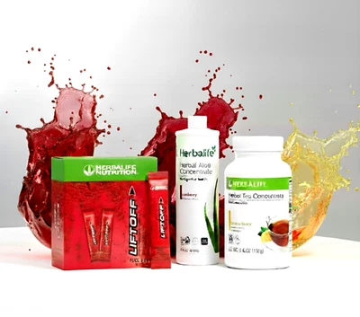 Herbalife Lemon Tea 3.6 oz +Cranberry Aloe Pint+30 Pomegranate  LiftOff Sticks - Image 1 of 4