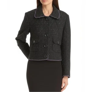 Katherine Jacket Size M Dark Gray Fleck Tweed Collared Cropped Chic Professional - Picture 1 of 6
