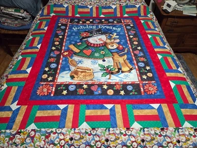 Top edredón Navidad muñeco de nieve reno panel regazo niño 63" X 69" Foto 1 de 4