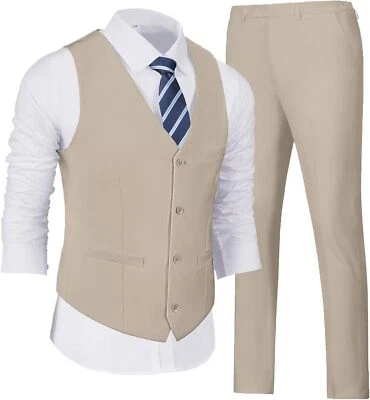 Conjunto de 2 piezas de chaleco y pantalón para hombre cuello en V calce ajustado traje informal para boda negocios Foto 1 de 4