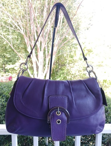 Coach F17217 borsa a tracolla vintage viola plissettata pelle Soho con fibbia