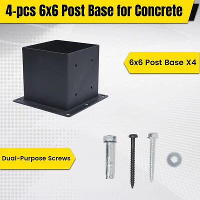 4 Pack 6x6 Post Base Brackets Heavy Duty Wood Post Fence Post Anchor for pergola - Image 1 of 4