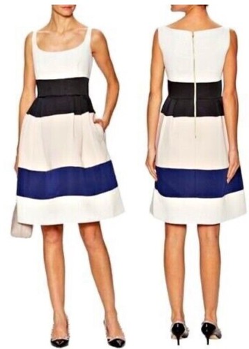 Abito nuovo con etichette Kate Spade colorblock fiocco seta multicolore crema blu navy taglia 4