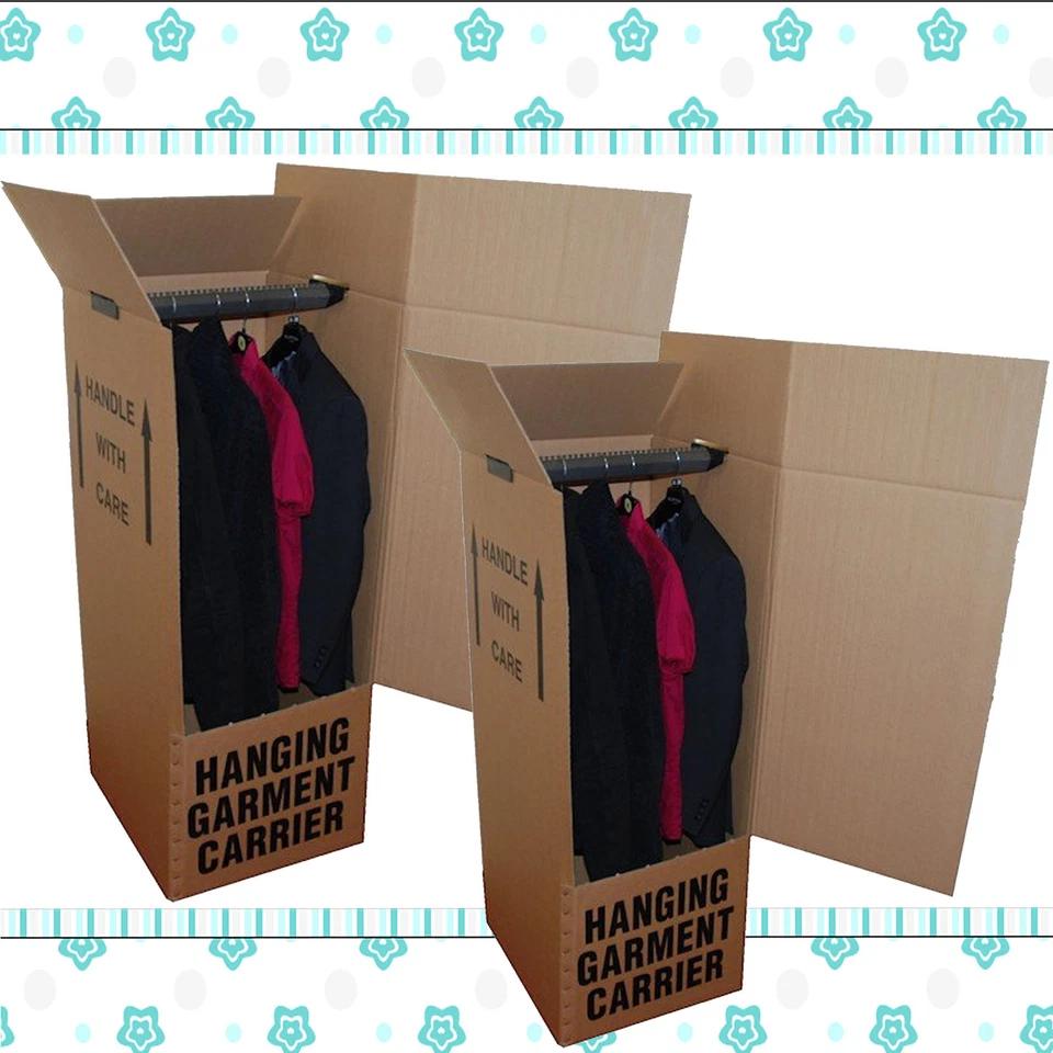 3 x STRONG EXTRA LARGE WARDROBE REMOVAL MOVING CARTONS BOXES WITH HANGING RAILS - Image 1 of 1