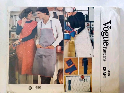 Vogue 1450 Butcher Full Apron Mens Ladies Sewing Pattern UC VTG Pot Holder Mitt - Image 1 of 4