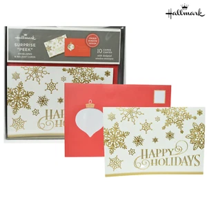 Hallmark Seasons Greeting Boxed Festive 10 Cards With 10 Peek Window Envelopes - Picture 1 of 13