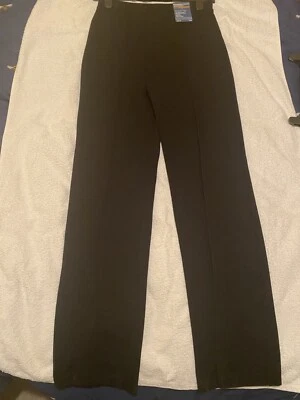 M&S WOMAN SECRET SUPPORT STRAIGHT LEG BLACK PULL ON STRETCH TROUSERS - UK 12L - Image 1 of 4