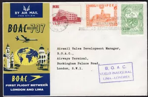 2977 PERÙ AL REGNO UNITO GB FFC PRIMO VOLO COVER 1961 BOAC LIMA - LONDRA - Foto 1 di 2