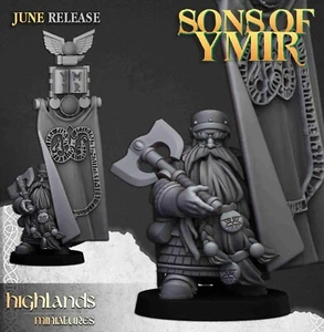 Dwarf Lord with Battle Banner – Highlands Miniatures – Sons of Ymir - Picture 1 of 1
