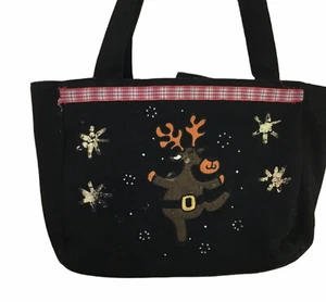 Bolso de Mano Mediano Jolly Elf Lana Copos de Nieve Doble Asa Navidad Invierno - Imagen 1 de 7