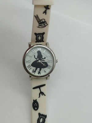 Disney Alice in Wonderland Watch Black White Alice Silhouette Silicone Band AX08 - Image 1 of 4