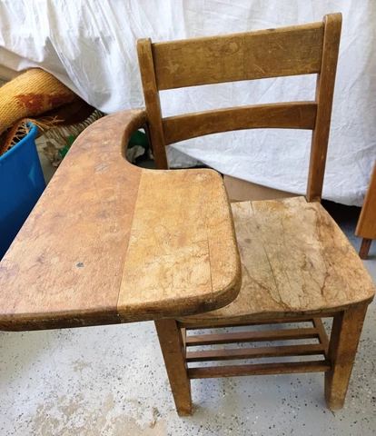Antique Vintage One Arm Solid Wooden Children’s School Desk w/ Shelf 30x24x20" Cover