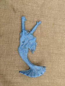 Cast Iron MERMAID Towel Hook Hat Nautical Swimming Diving Blue Shabby rustic - Picture 1 of 5