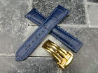 22mm Leather Strap Navy Blue Watch Band Deployment Buckle Set for OMEGA BU GO