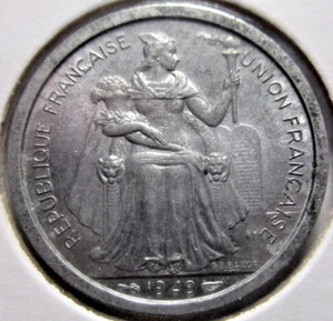 1949 POLENESIA (FORMERLY FRENCH OCIANIA) 1 FRANC COIN - # 51/3/25 - Picture 1 of 3