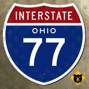 Señal de ruta de carretera Ohio Interestatal 77 1957 Cleveland Akron Canton 12x12 - Imagen 1 de 2