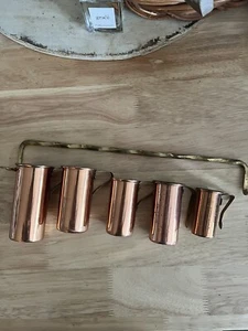 Vintage 6 Piece Copper/Brass Tall Liquid Measuring cups & Wall Mount - Picture 1 of 6