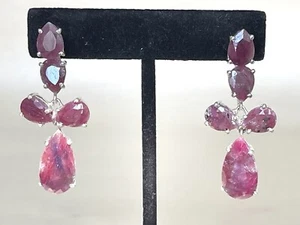 Vintage Sterling Silver Pink Ruby Earrings - Imagen 1 de 5