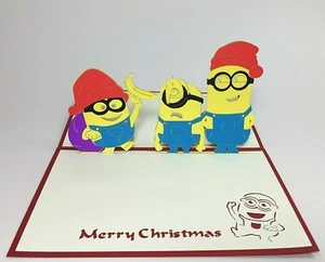  Pop Up Minions Christmas Card. 3D Bob Kelvin Stuart Merry Christmas Pop Up Card - Picture 1 of 9