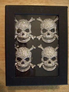 4er Set Tahari Serviettenhalter Ringe NEU Halloween Kristall Strass Totenkopf BLING - Bild 1 von 8
