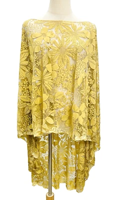 Nueva Colección Hecho en Italia Amarillo Mostaza Floral Alta Luz Poncho Talla OS Foto 1 de 4
