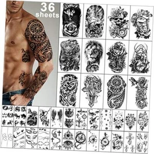 36 Sheets Temporary Tattoos Stickers, 12 Sheets Fake Body Arm Chest Wolf - Picture 1 of 7