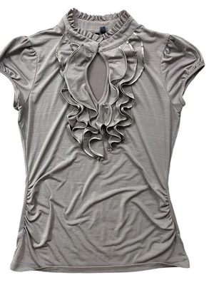 HeartSoul Y2K Top Womens Large Brown Solid Sleeveless Ruffle Keyhole Whimsigoth - Image 1 of 4