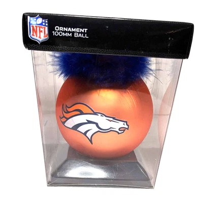 Denver Broncos Ornamento Navidad Bola de Vidrio, NFL Naranja con Borde Azul con Caja Foto 1 de 4