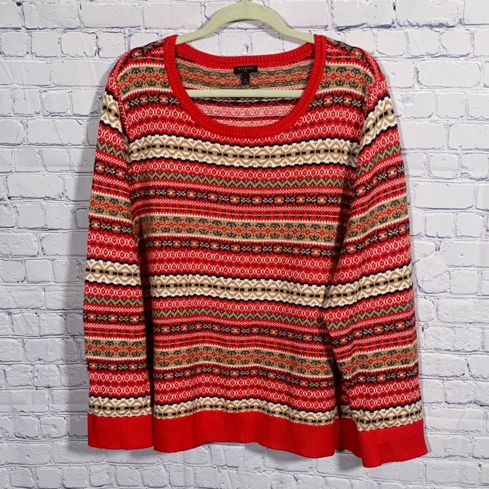 Suéter Talbots Mujer Colorido Fair Isle Cuello Redondo Talla 3X Rojo Crema Navidad Foto 1 de 4